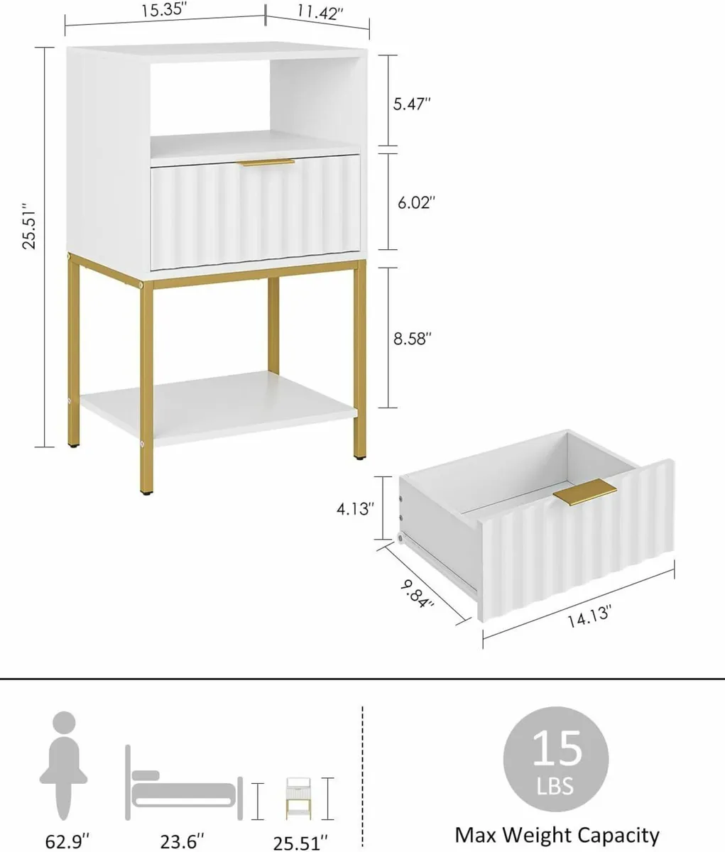 Bedside Table Tall White Side with Gold Frame - Image 2