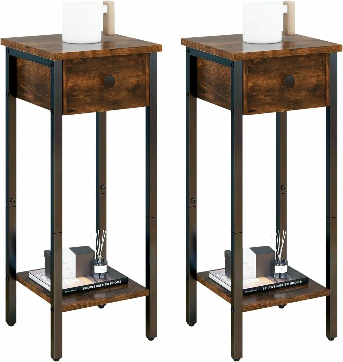 Slim Bedside Table Set of 2 Narrow Nightstand - Image 1