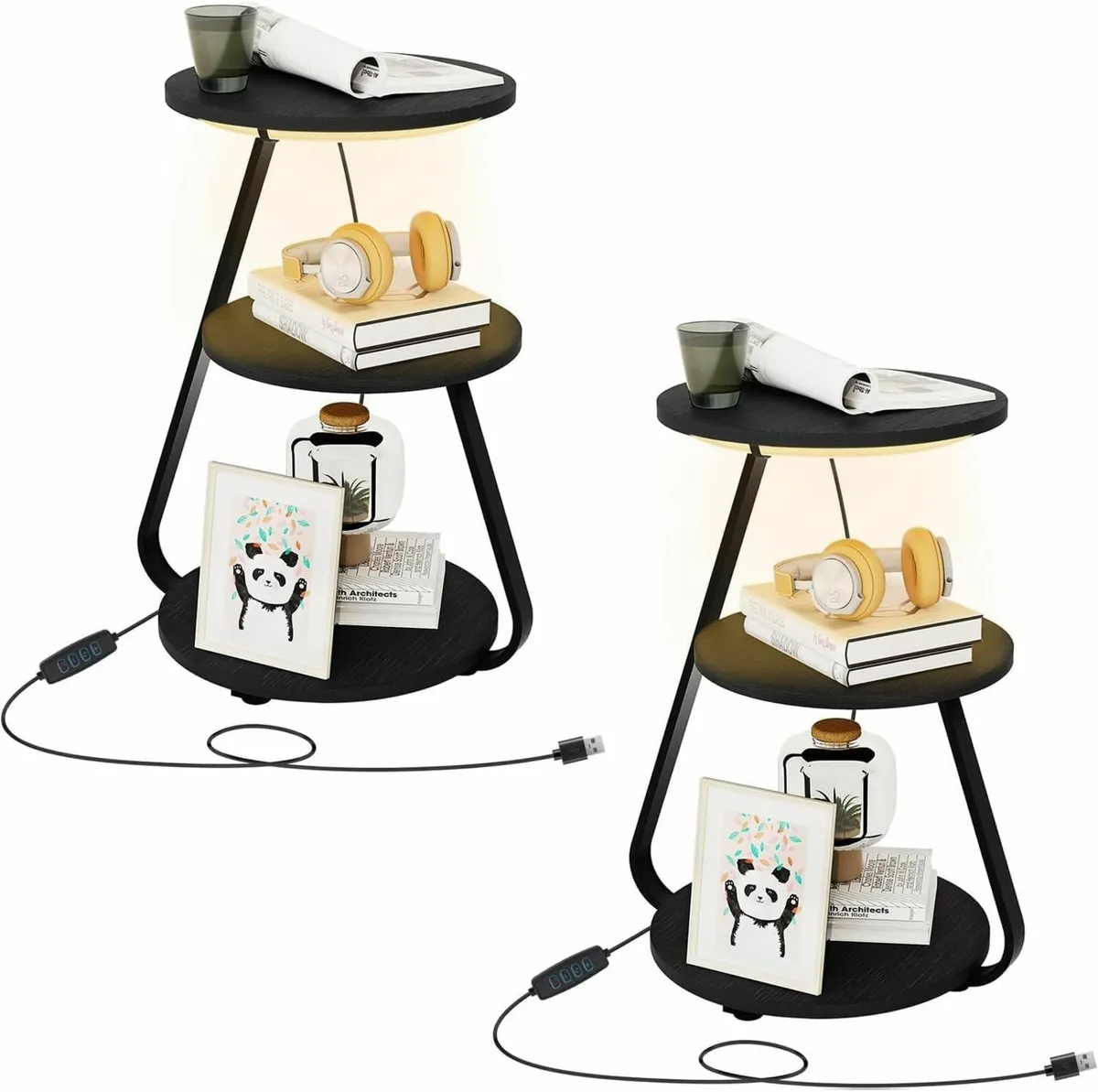 Side Table Set of 2 Bedside Small Coffee with 3 - Image 1