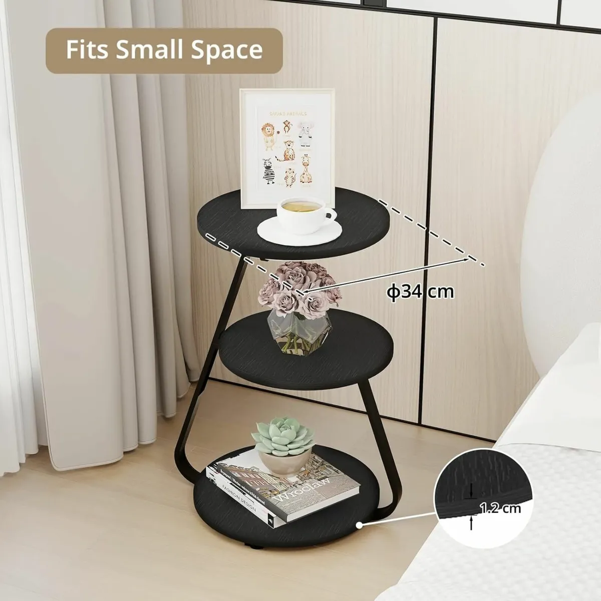 Side Table Set of 2 Bedside Small Coffee with 3 - Image 3