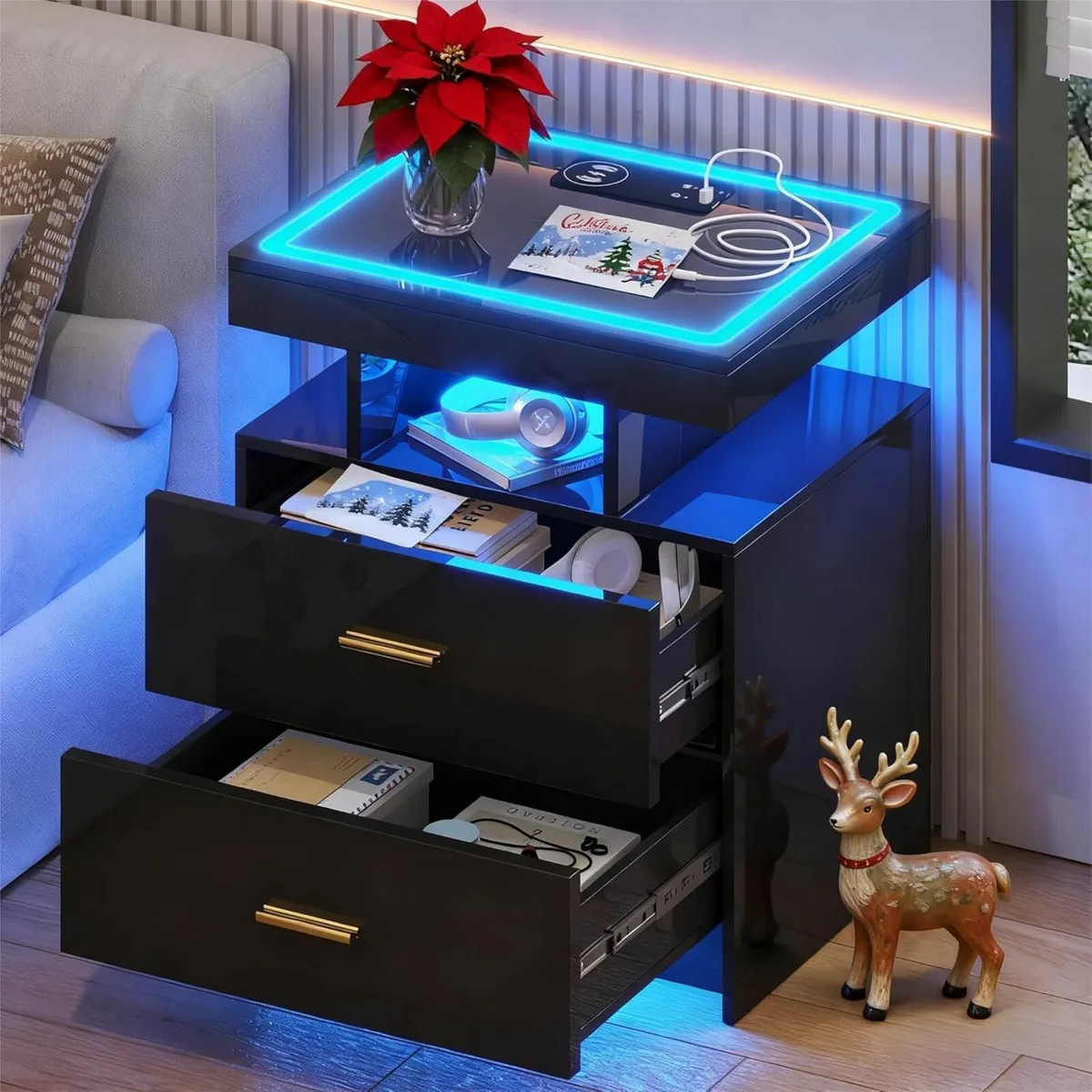 LED Bedside Table with Wireless Charging Station - Image 1