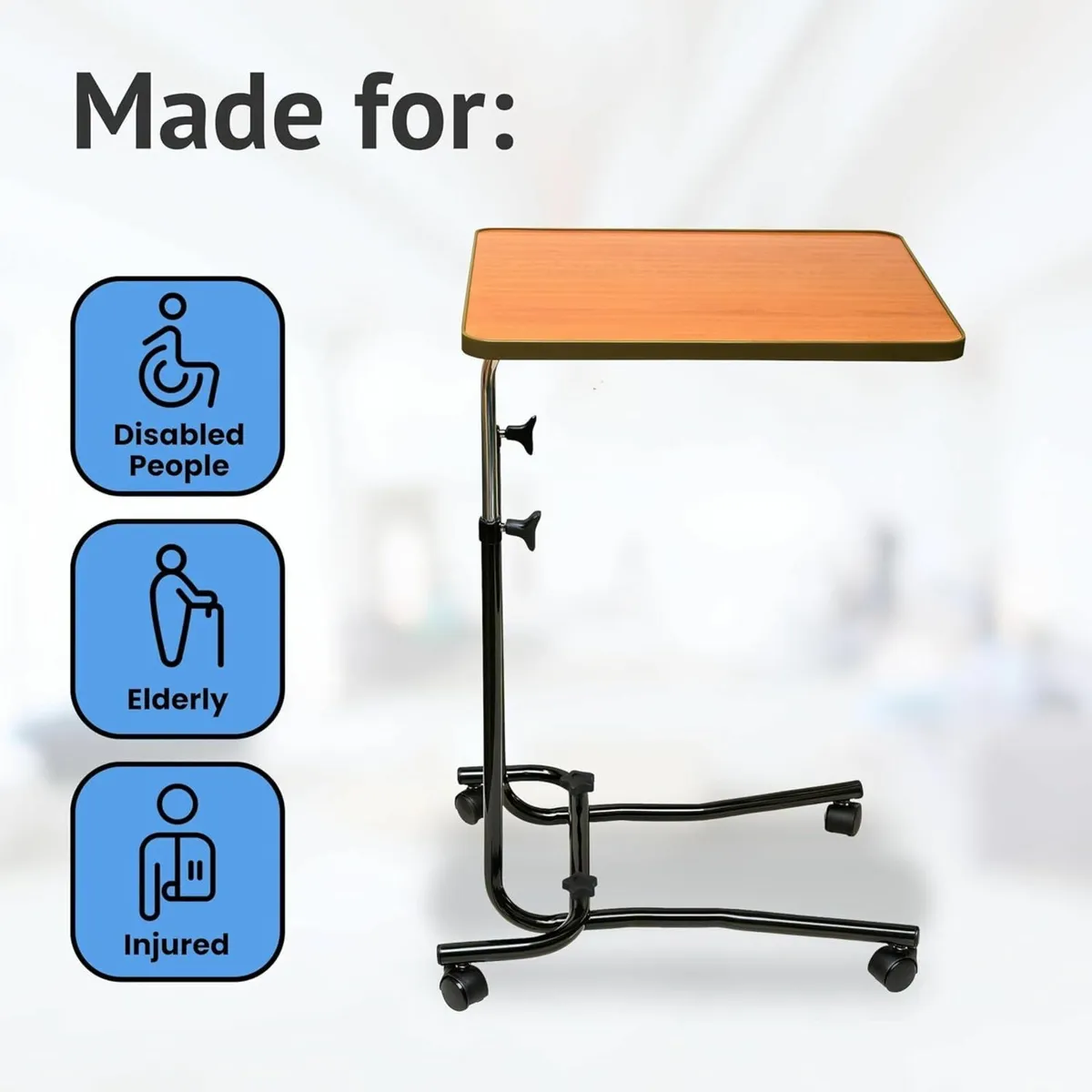 Over Bed Table with Wheels – Adjustable Hospital - Image 3