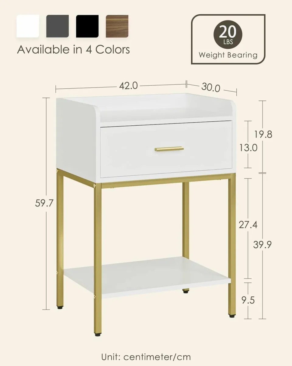 Bedside Table 3-Tier Cabinet with Storage Drawer - Image 2