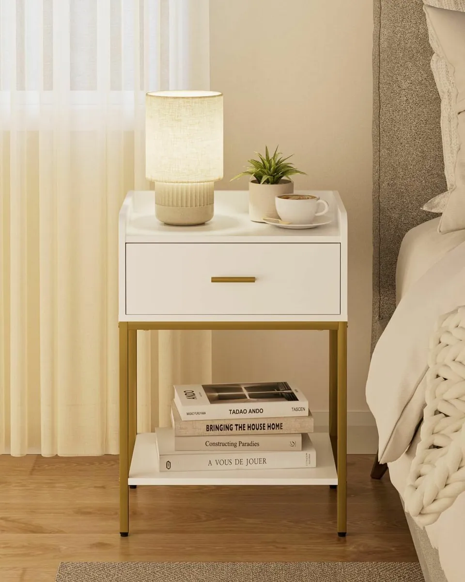Bedside Table 3-Tier Cabinet with Storage Drawer - Image 1