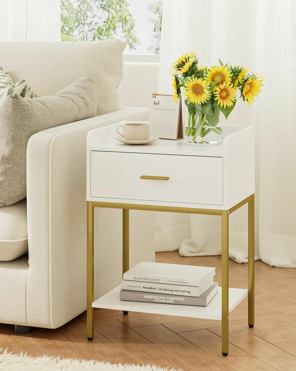 Bedside Table 3-Tier Cabinet with Storage Drawer - Image 3