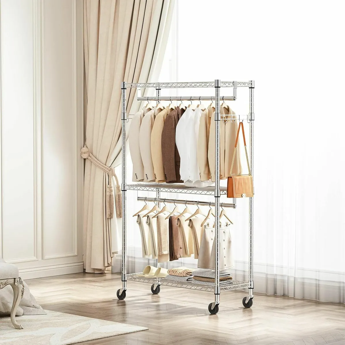 Heavy Duty Rolling Garment Rack 3 Tiers Adjustable - Image 2