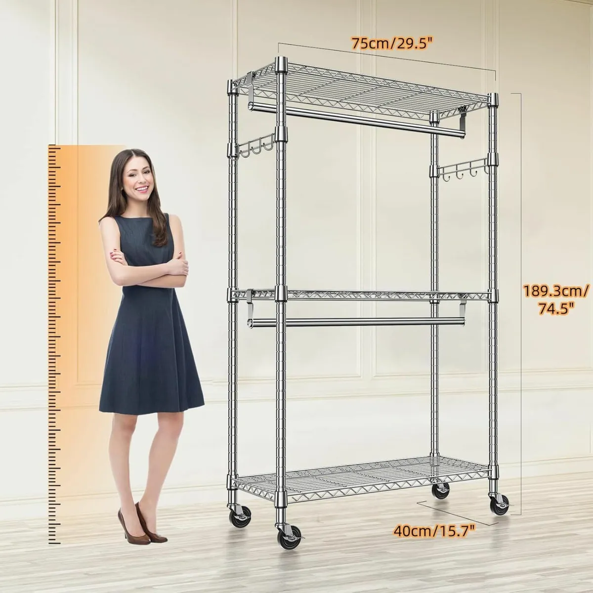 Heavy Duty Rolling Garment Rack 3 Tiers Adjustable - Image 3