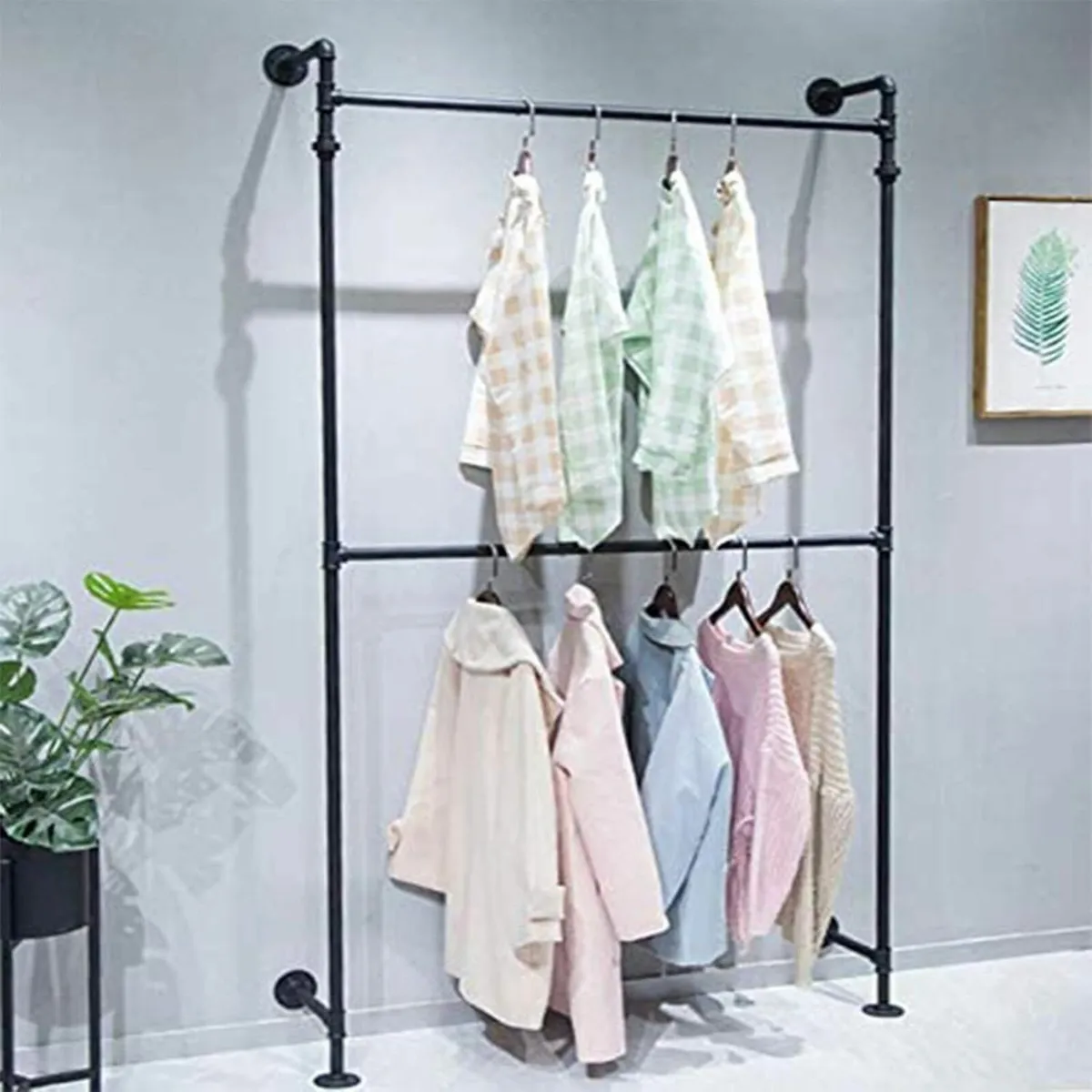 Industrial Metal Pipe Clothing Rack Wall Mounted - Image 4