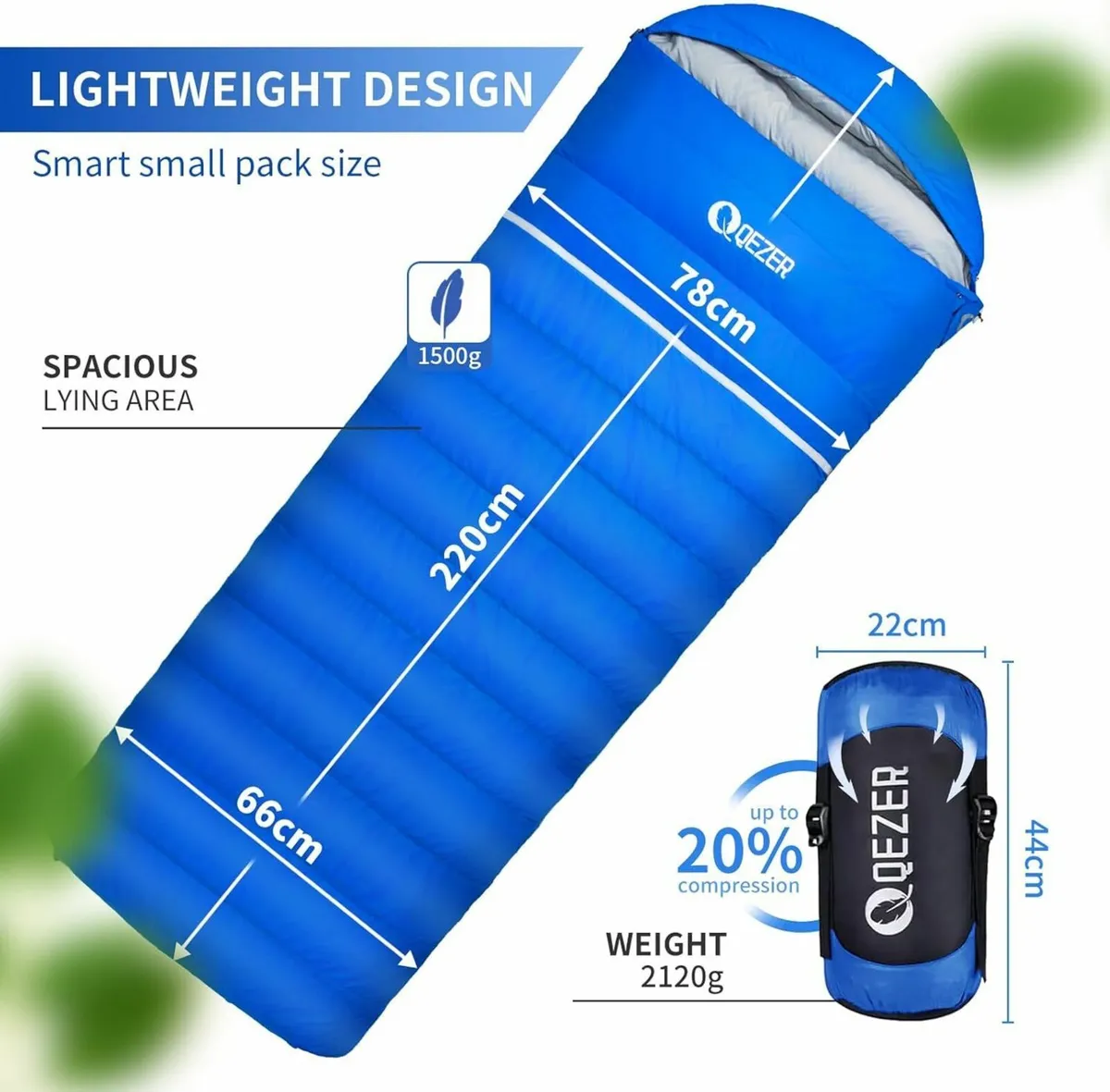 Down Sleeping Bag Lightweight Rectangular Winter - Image 1