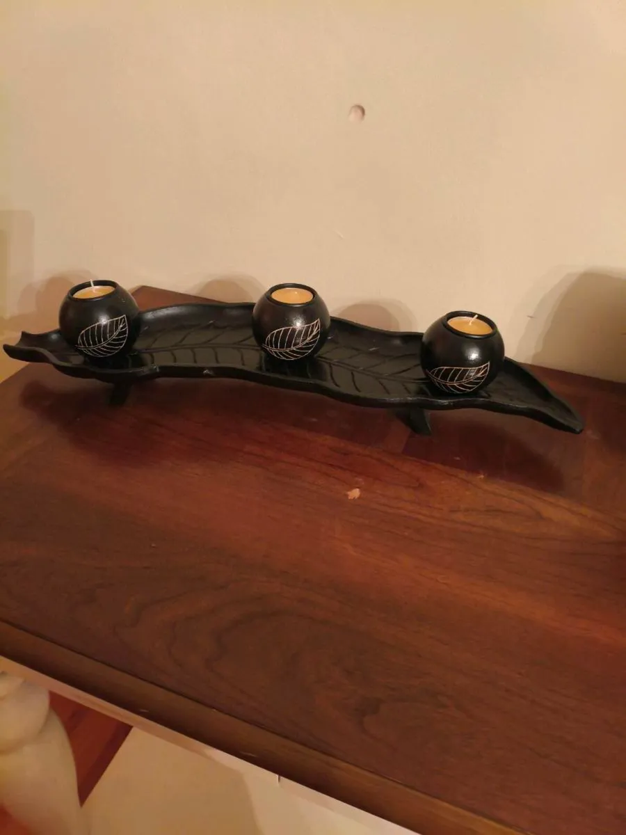 Lovely timber, crafted candle leaf timber holders - Image 2