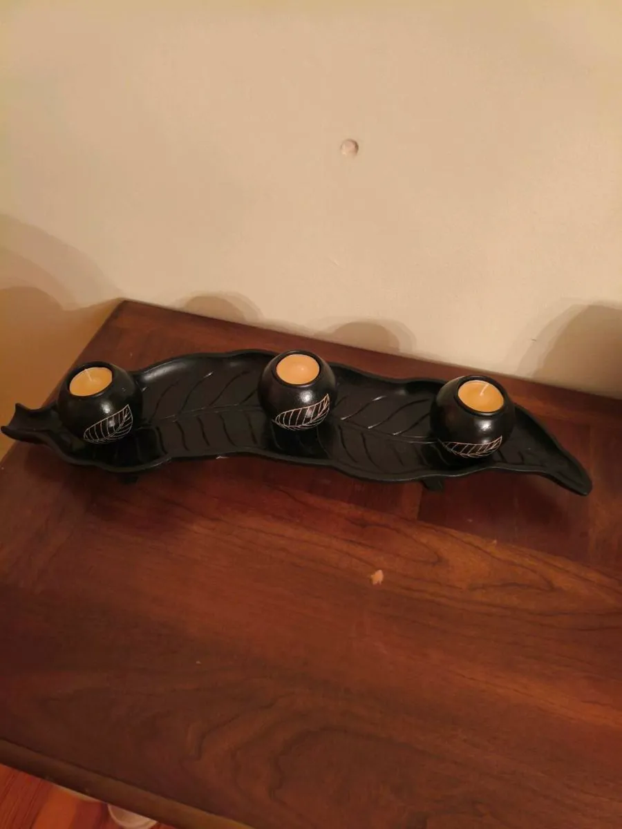 Lovely timber, crafted candle leaf timber holders - Image 1