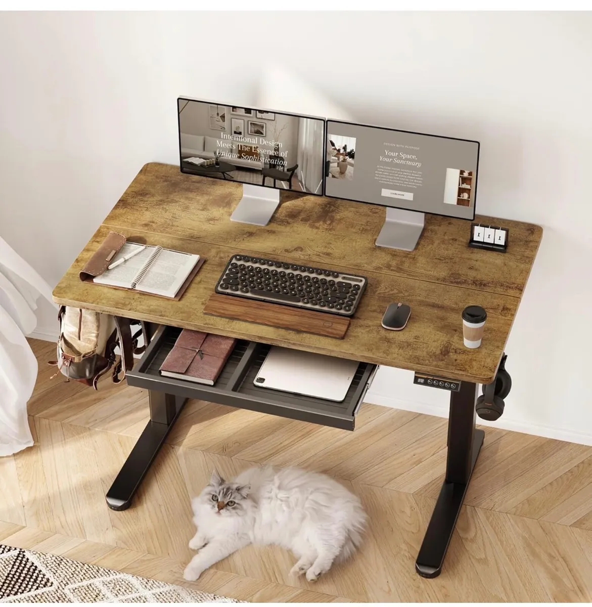 Electric Standing Desk with Drawer, 120 x 60 cm He - Image 1
