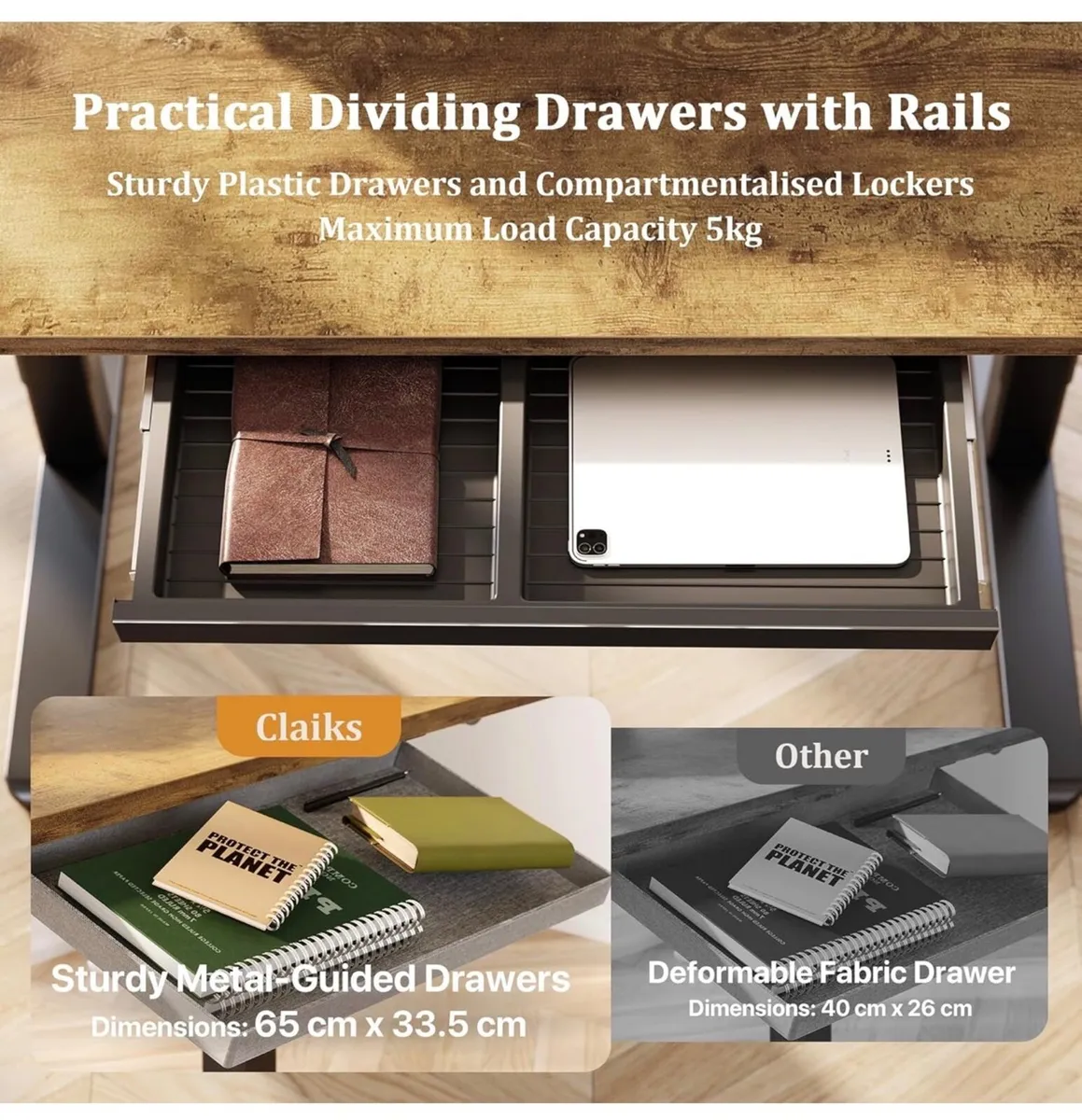 Electric Standing Desk with Drawer, 120 x 60 cm He - Image 3