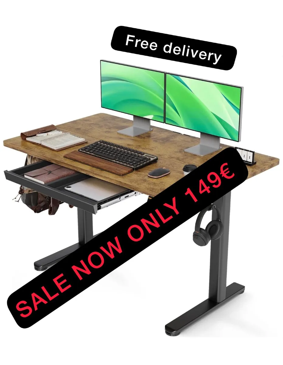 Electric Standing Desk with Drawer, 120 x 60 cm He - Image 1
