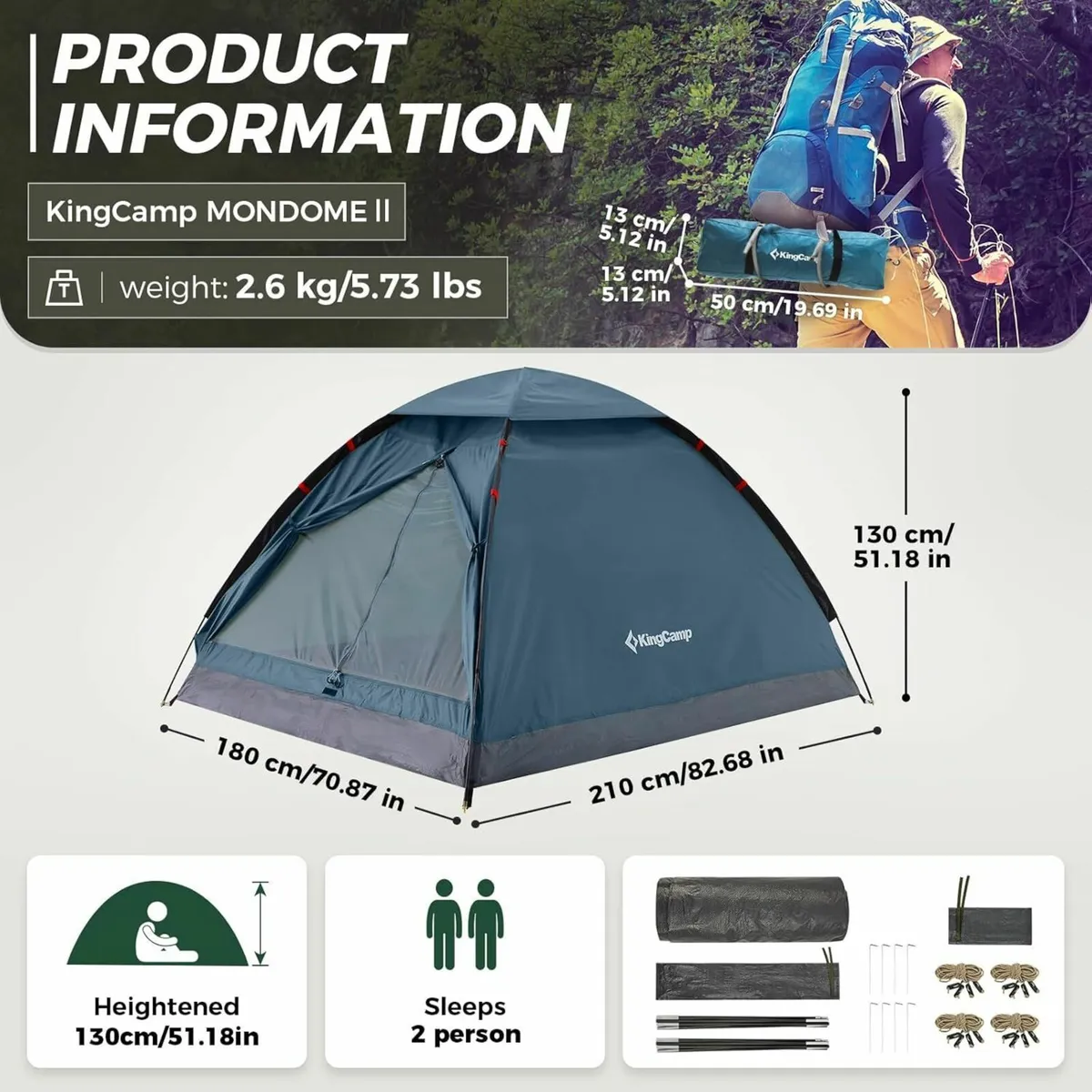 MONDOME II Camping Tent for 2 People Ultralight - Image 2