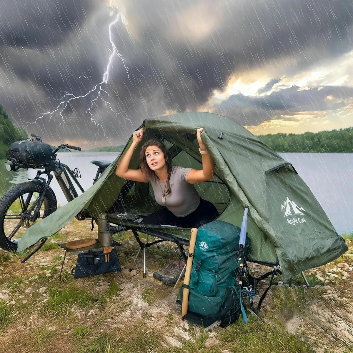 1 Man Tent Waterproof: Elevated with Camp Bed for - Image 4