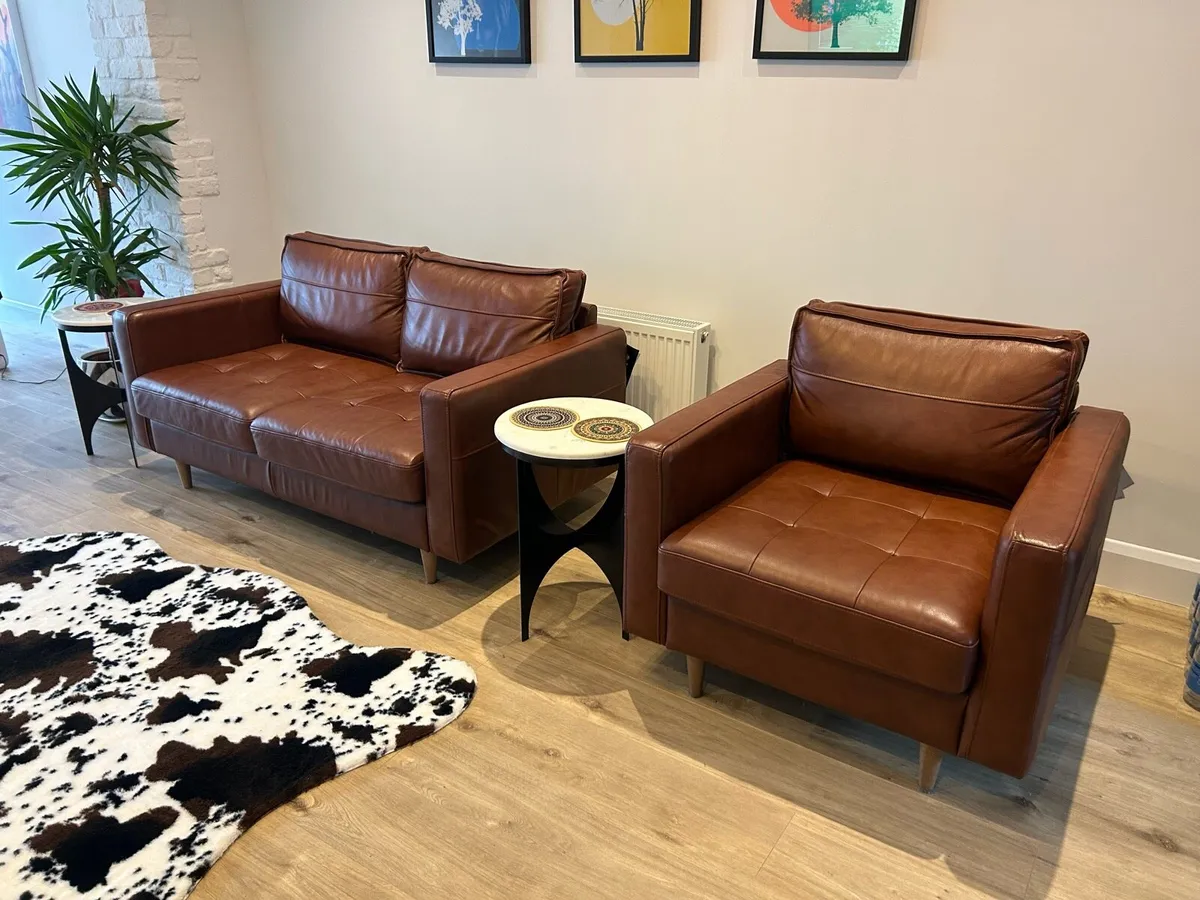 Leather sofa & arm chair - Image 1