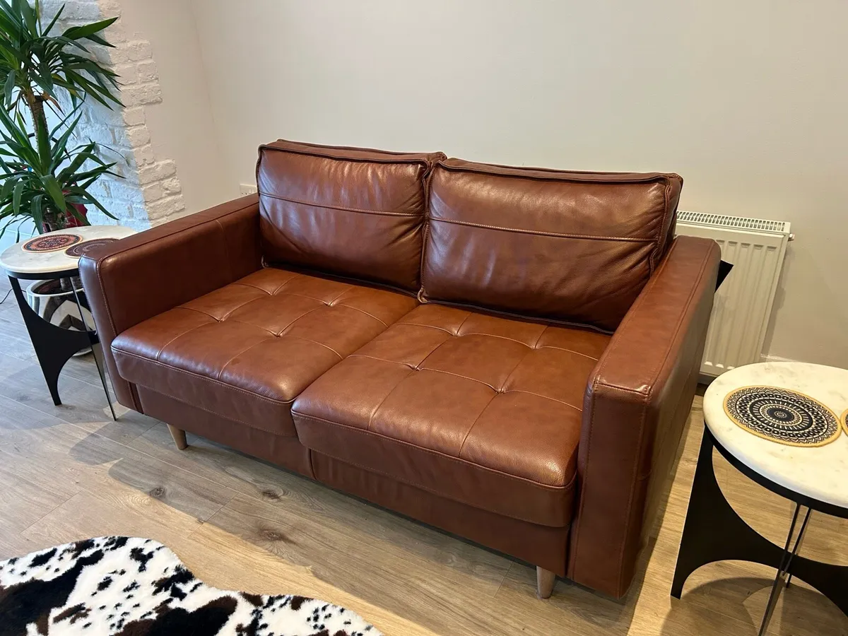 Leather sofa & arm chair - Image 4