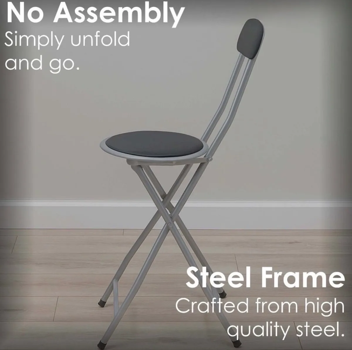 Black Padded Folding Breakfast Kitchen Bar Stool - Image 2