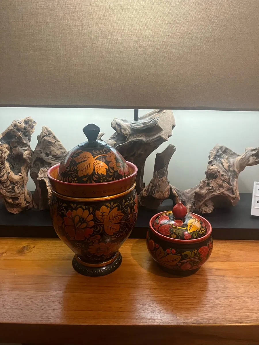 Vintage Khokhloma Tea & Sugar Jars - Image 1