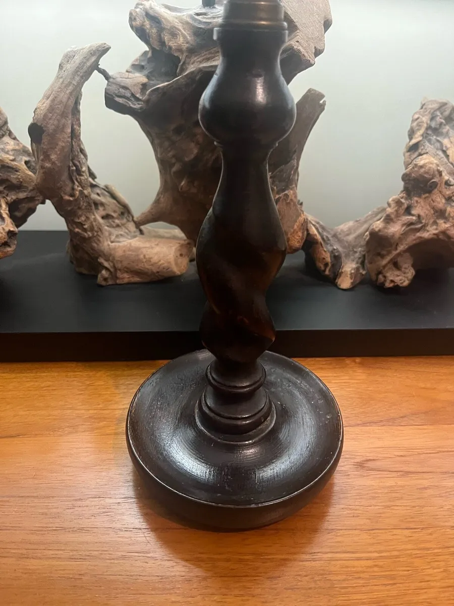 Antique Oak & Gilt Brass Candle Stick - Image 4