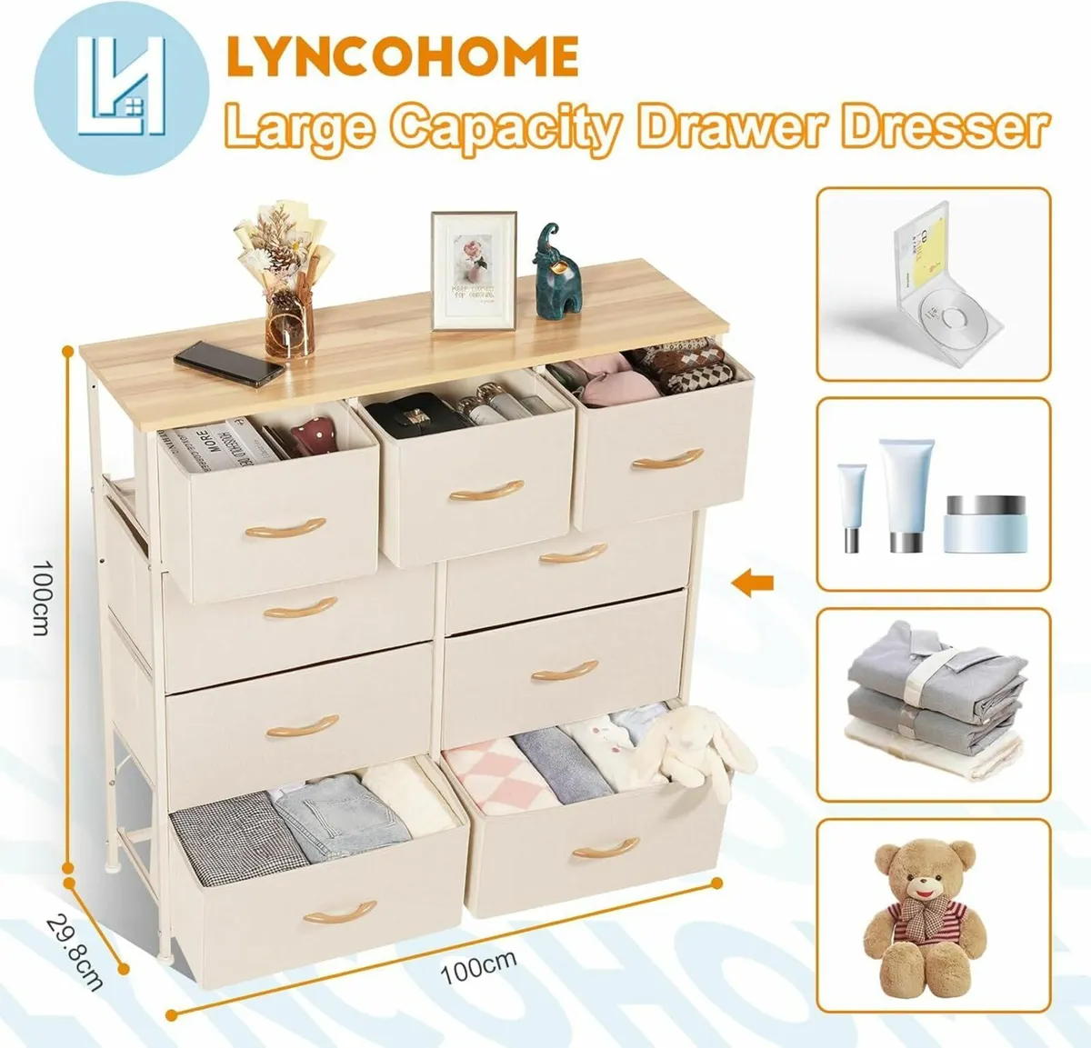 Chest of Drawers Bedroom Fabric Dresser with Wood - Image 3