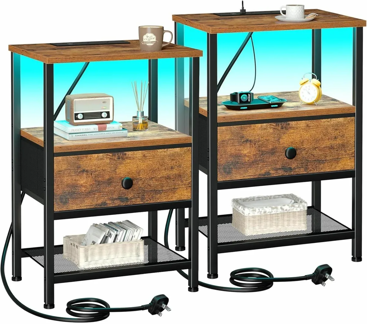 Bedside Table Set of 2 with Charging Station - Image 1