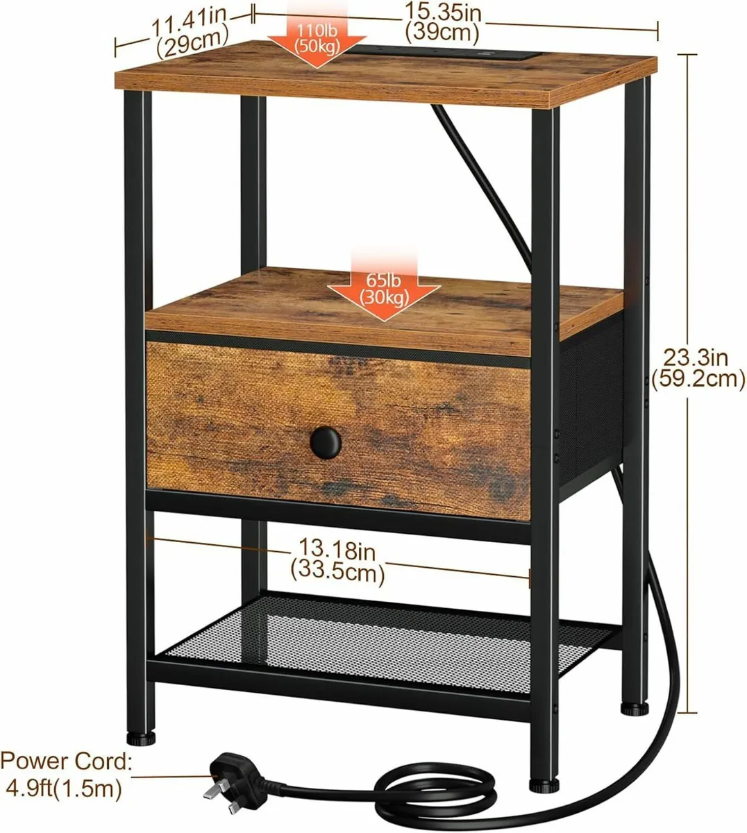 Bedside Table Set of 2 with Charging Station - Image 3