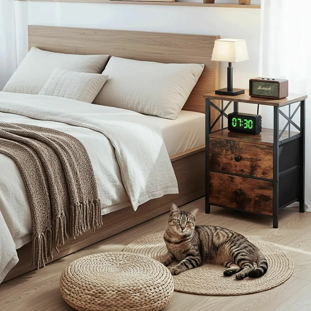 Bedside Table with Charging Station Cabinet Set - Image 2