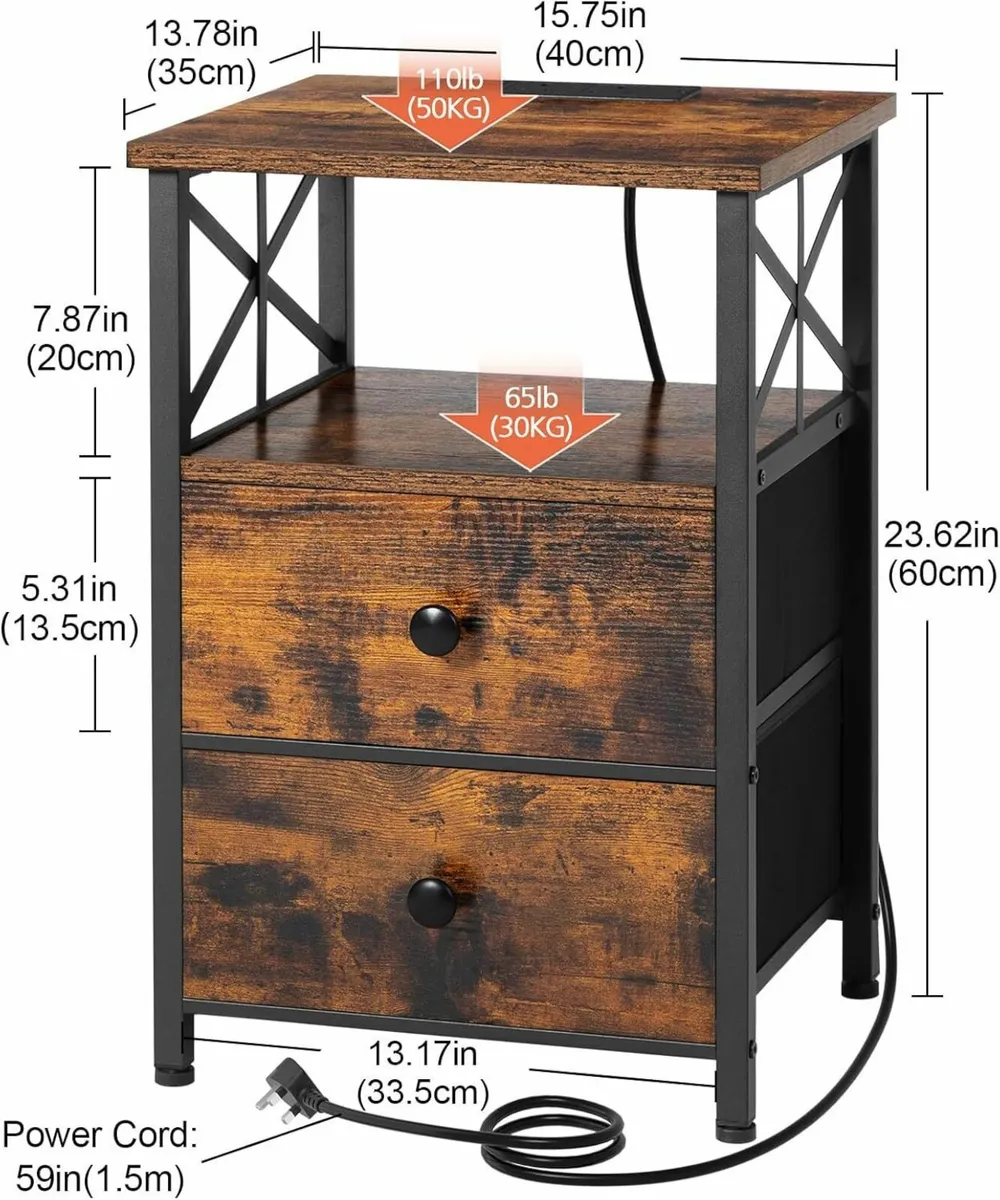 Bedside Table with Charging Station Cabinet Set - Image 3