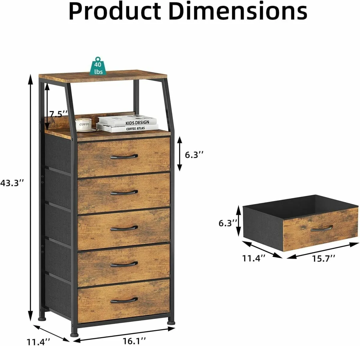 Chest of Drawers Bedroom with 5 Tall Fabric - Image 3