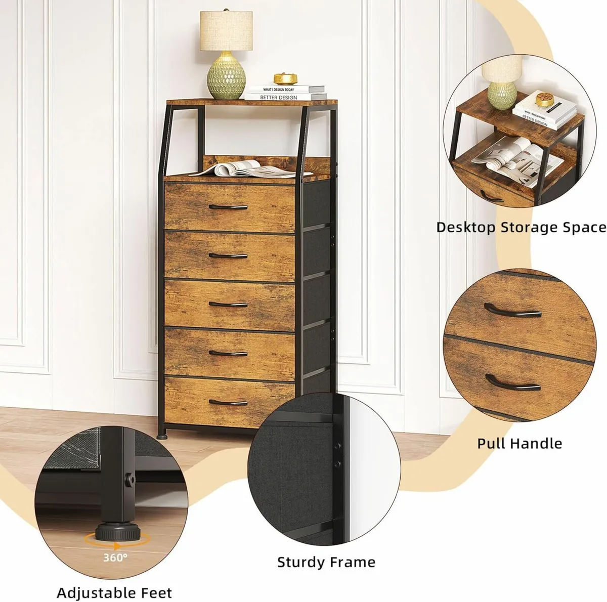 Chest of Drawers Bedroom with 5 Tall Fabric - Image 4