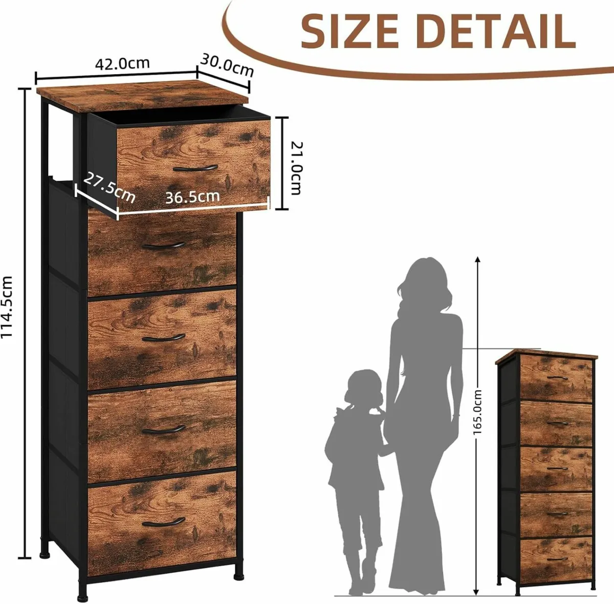 Tall Chest of Drawers for Bedroom with 5 Storage - Image 3