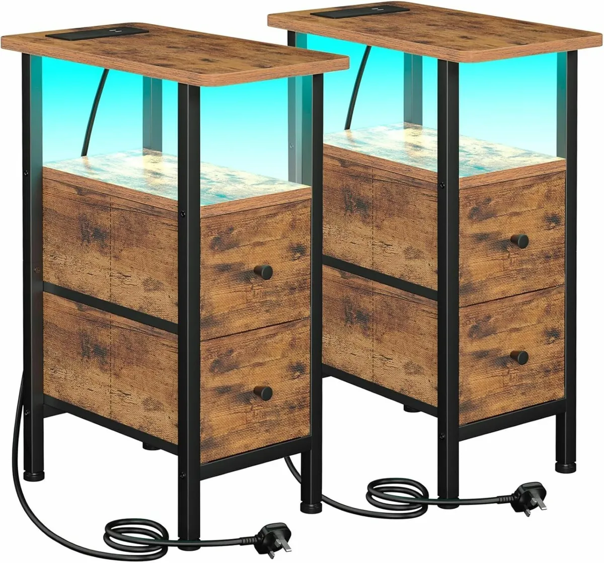 Slim Bedside Table Set of 2 with Charging Station - Image 1