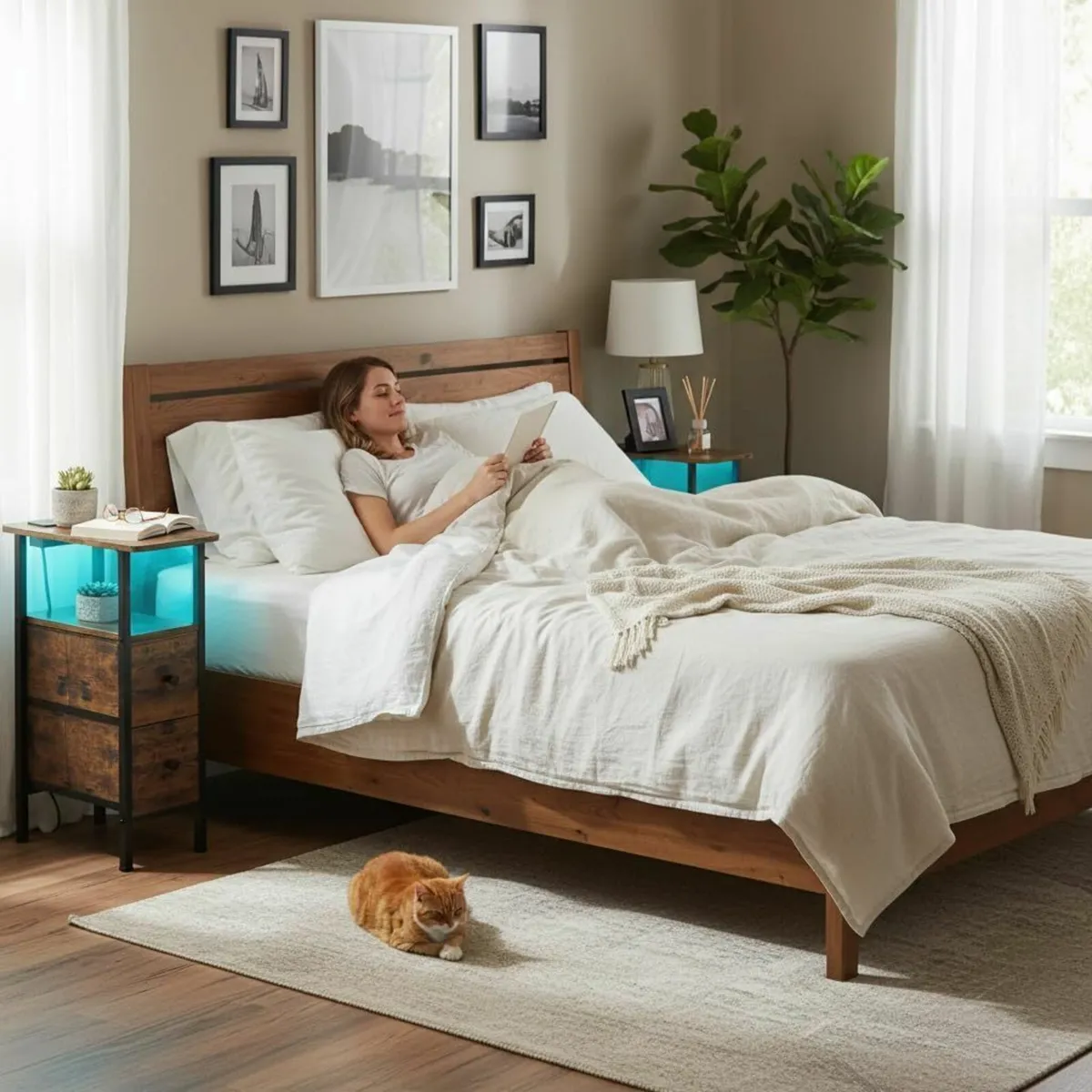 Slim Bedside Table Set of 2 with Charging Station - Image 2