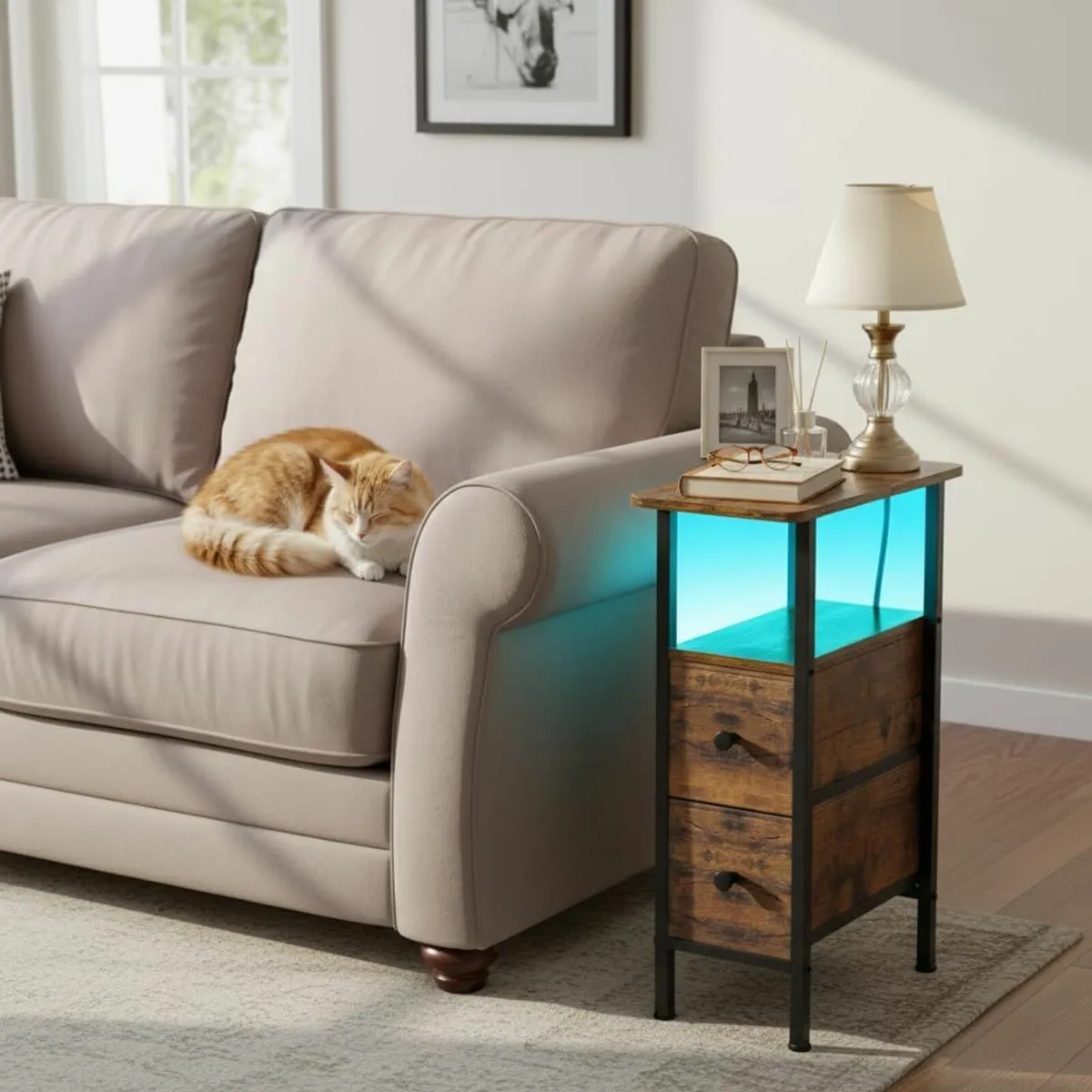 Slim Bedside Table Set of 2 with Charging Station - Image 4