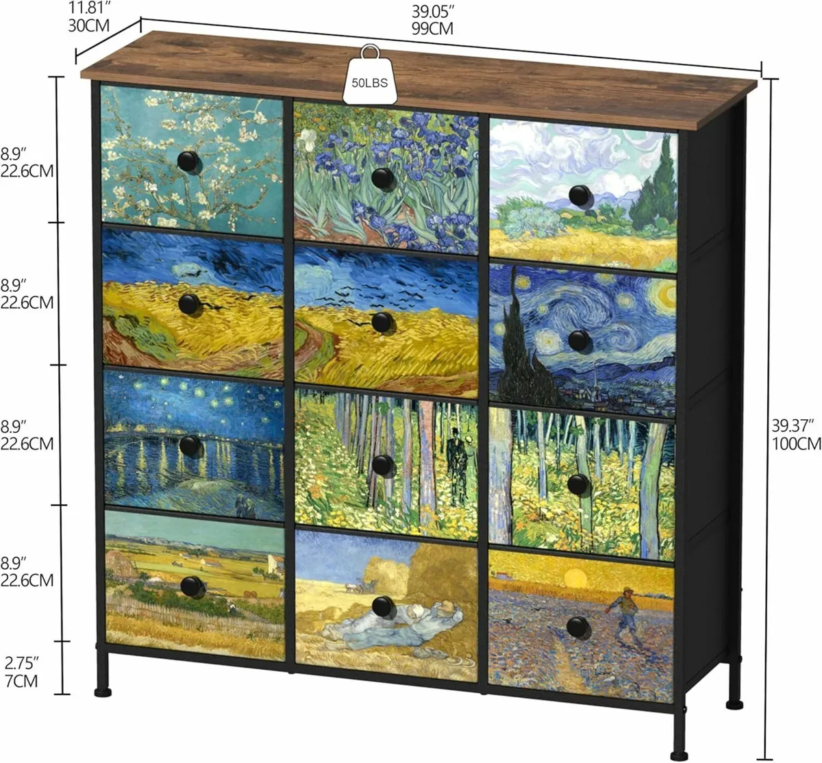 Dresser for Bedroom with 12 Drawers Van Gogh - Image 3