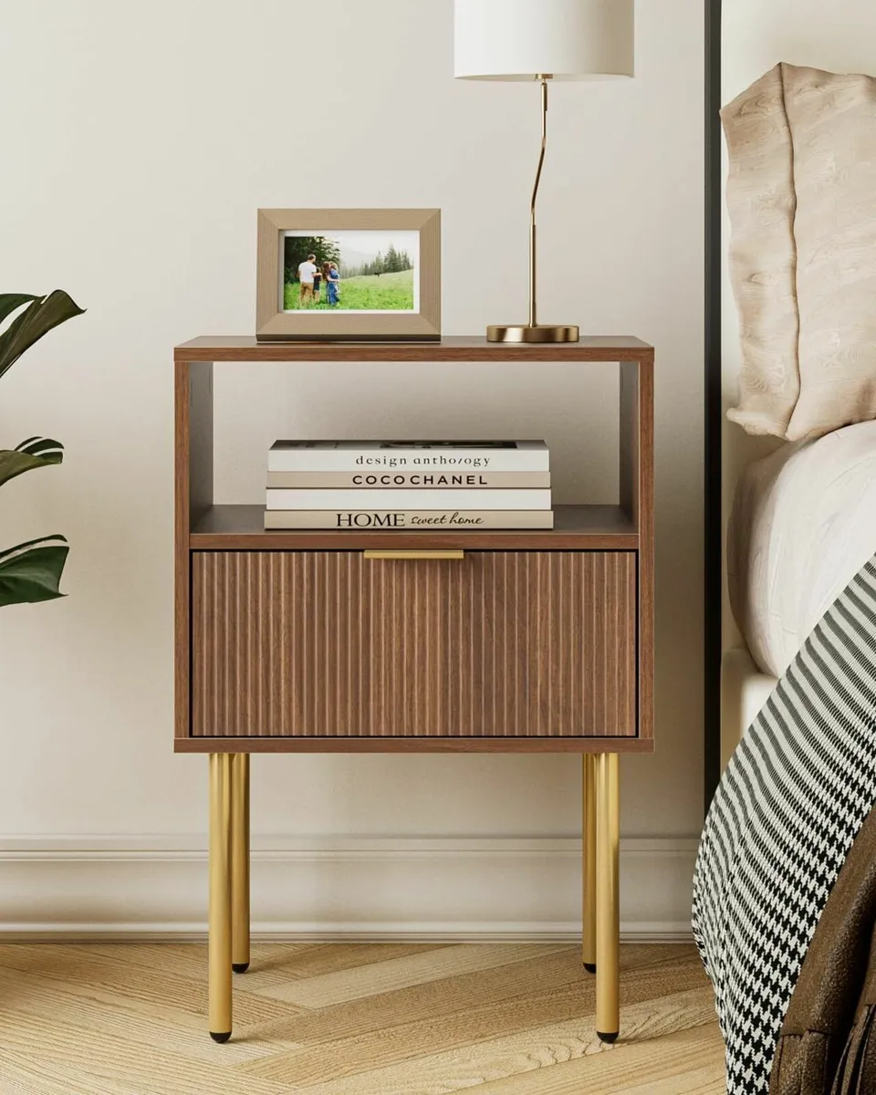 Bedside Table Cabinet with 1 Open Shelf And - Image 1