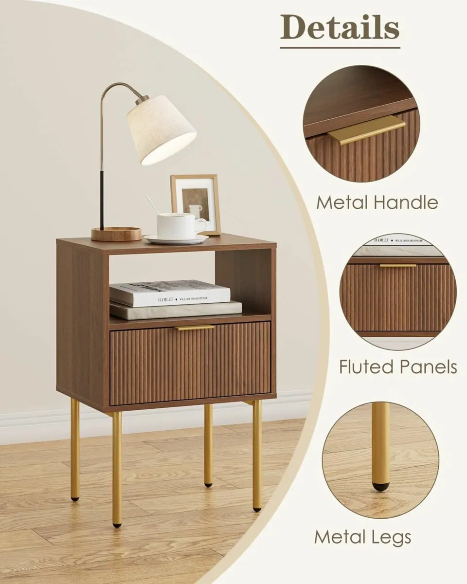 Bedside Table Cabinet with 1 Open Shelf And - Image 3