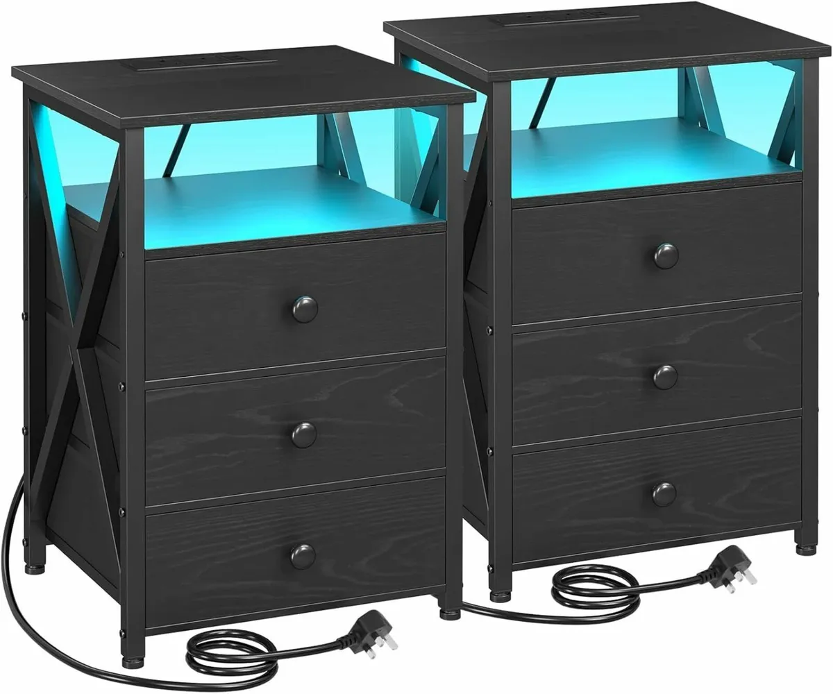 Bedside Table Set of 2 with Charging Station Side - Image 1