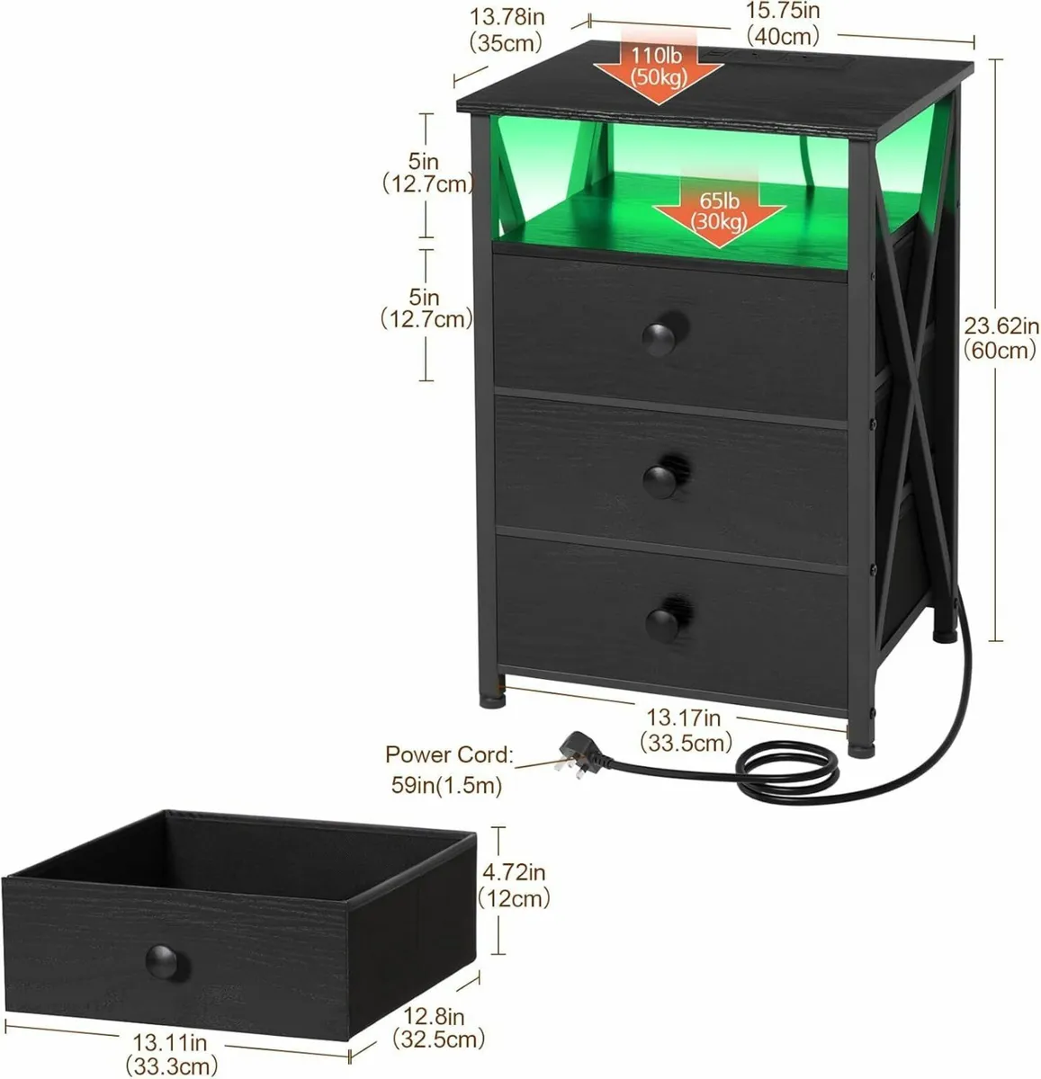 Bedside Table Set of 2 with Charging Station Side - Image 3