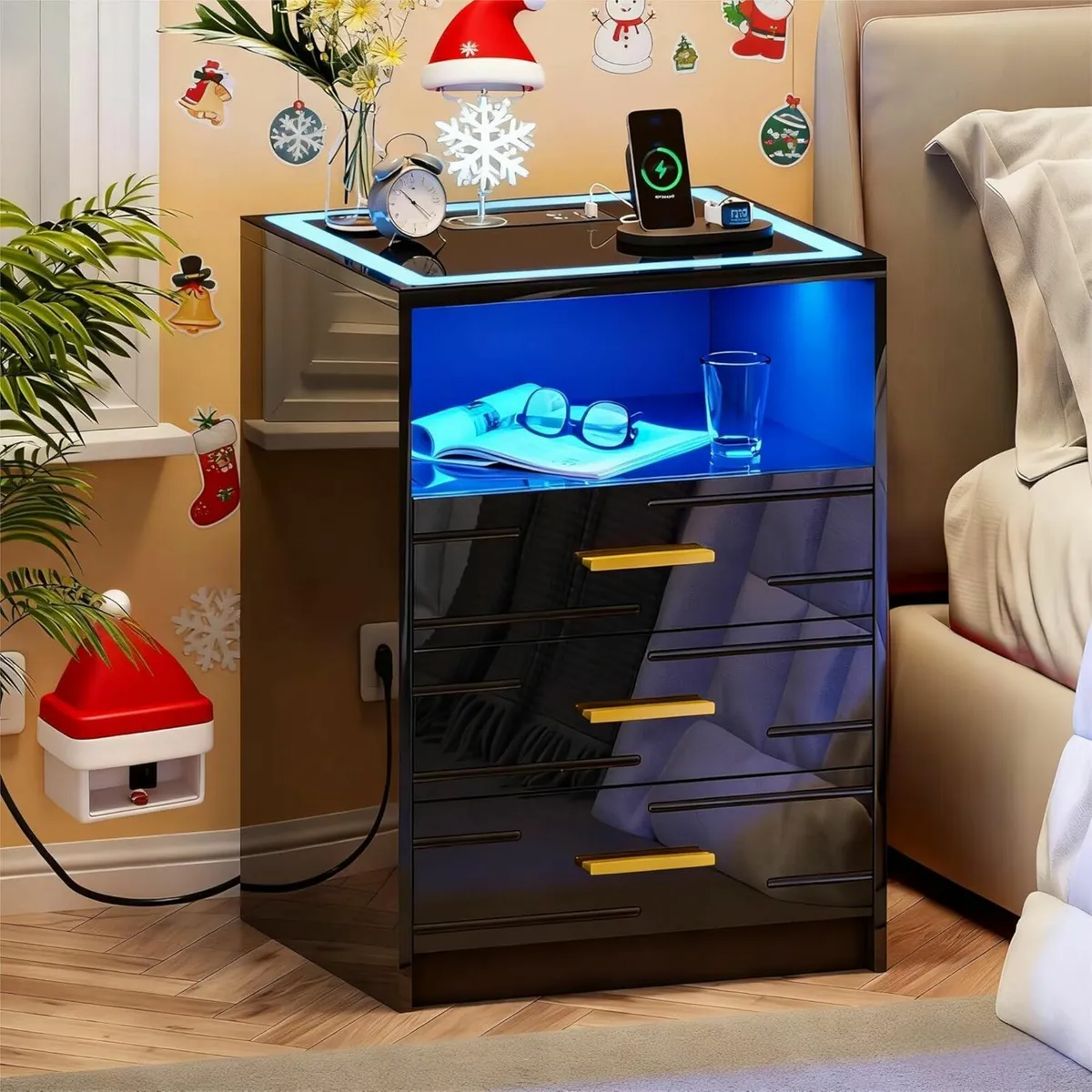 LED Bedside Table with Wireless Charging Station - Image 1