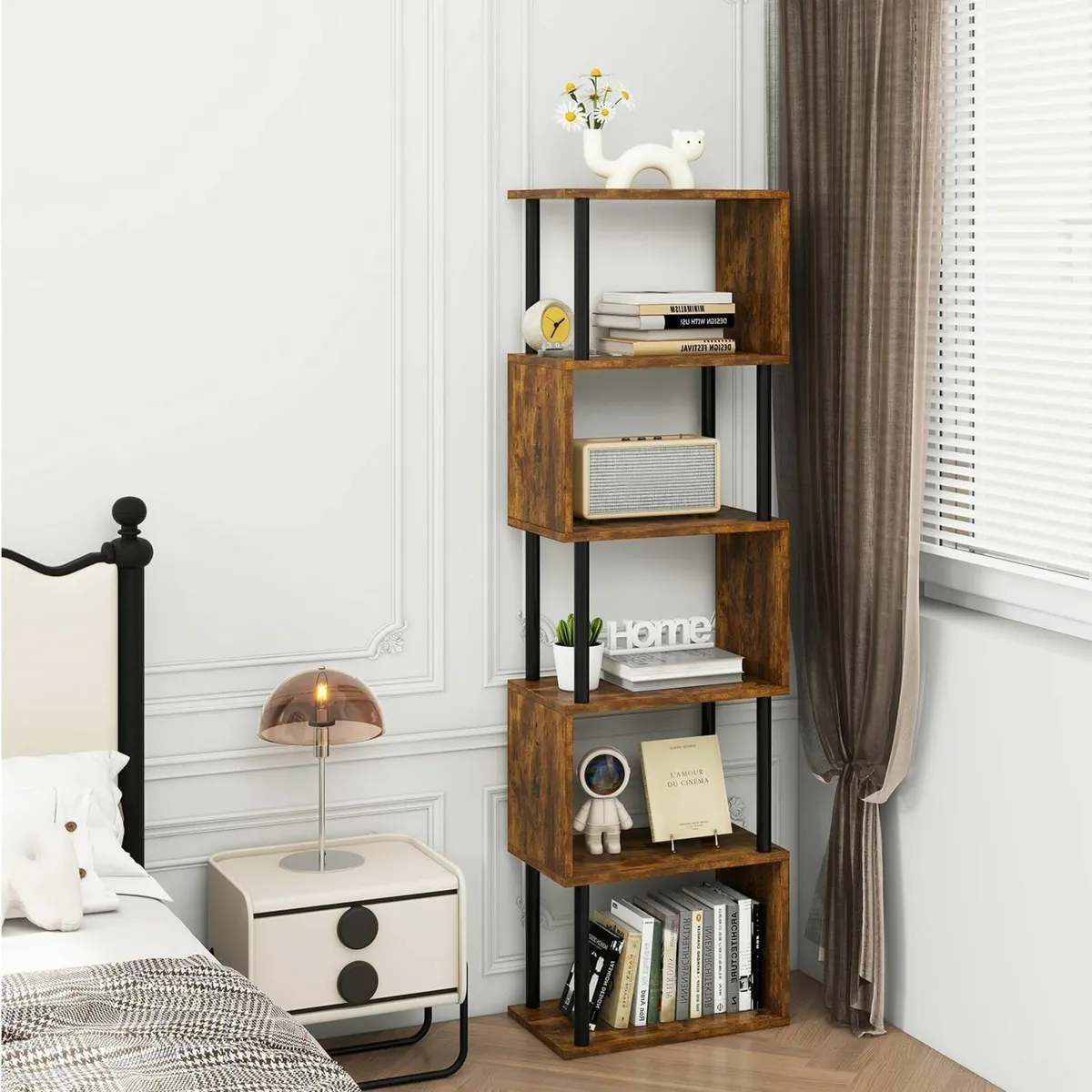 6-Tier Tall Bookshelf S-Shaped Geometric Bookcase - Image 2