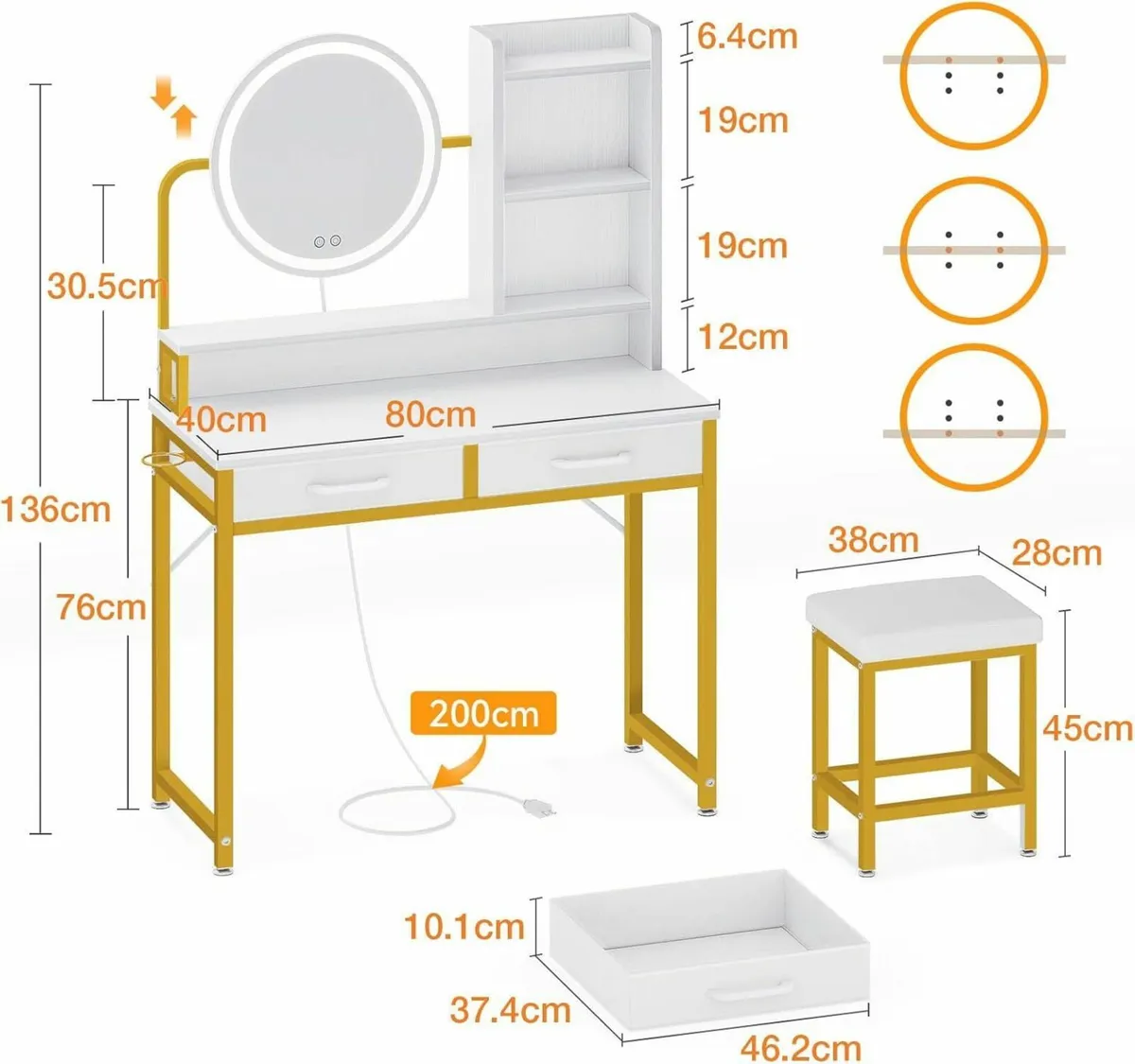 Dressing Table Set with height-adjustable mirror - Image 2