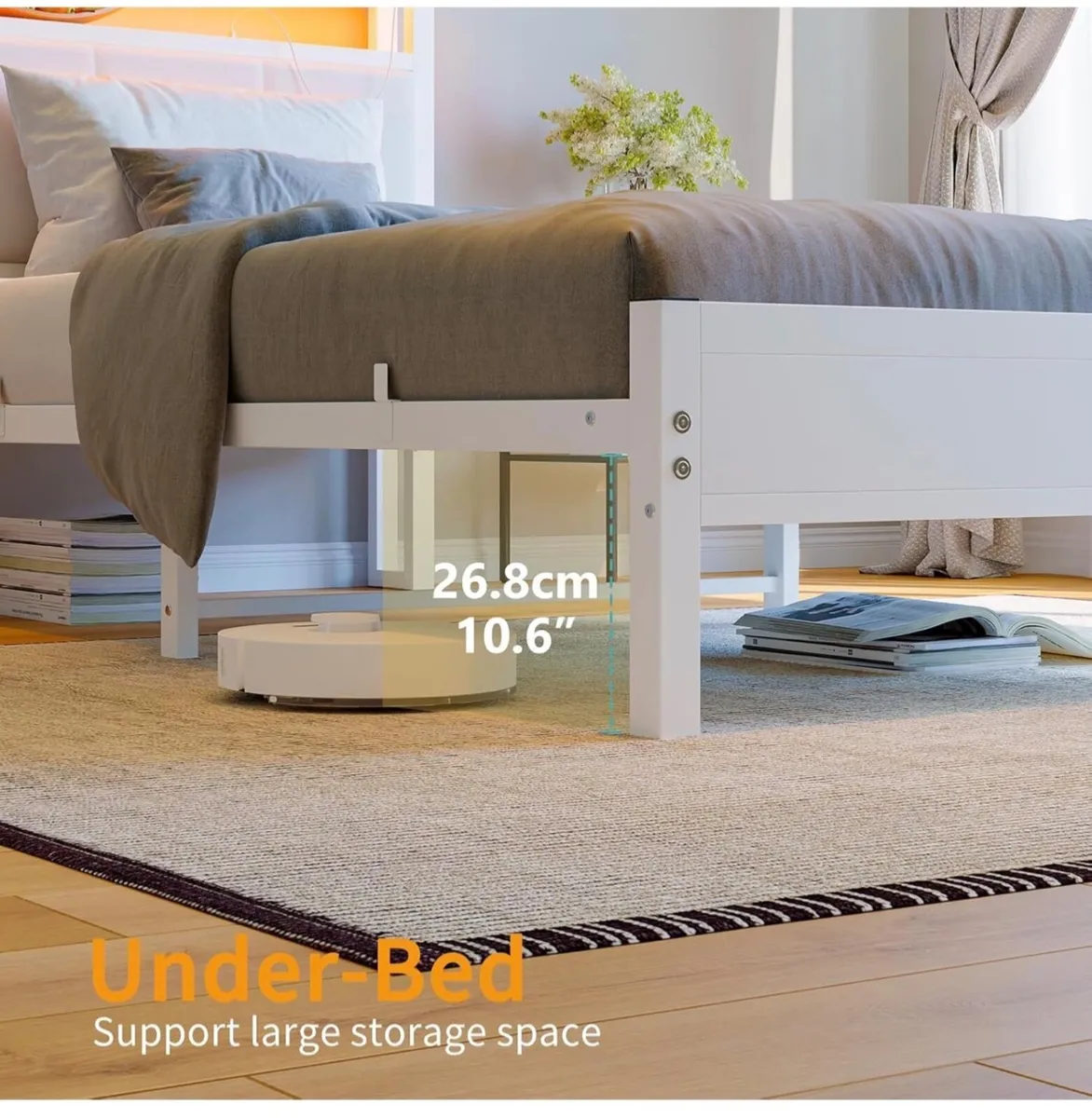 3FT Single Bed Frame with LED Lights and Charging - Image 3