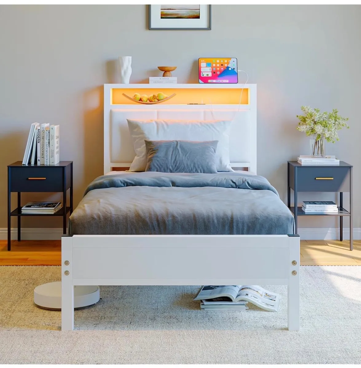 3FT Single Bed Frame with LED Lights and Charging - Image 4