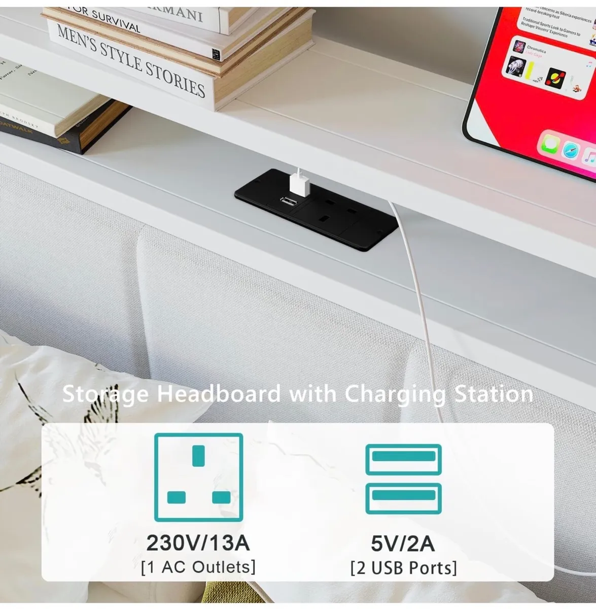 3FT Single Bed Frame with LED Lights and Charging - Image 2