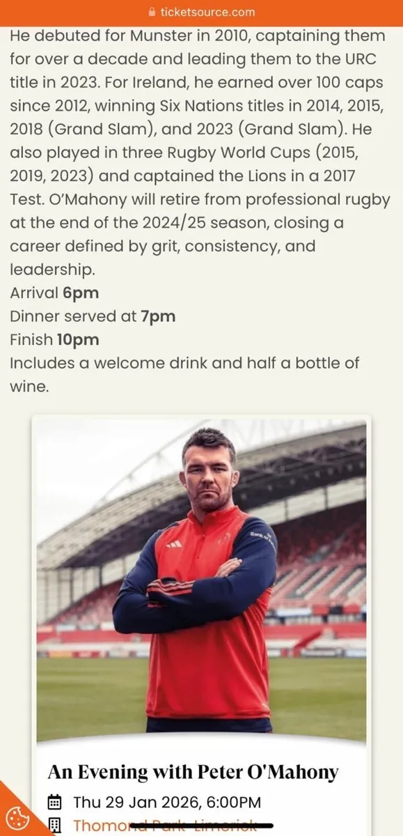 2 Tickets for Peter O’Mahoney Meet and Greet - Image 1