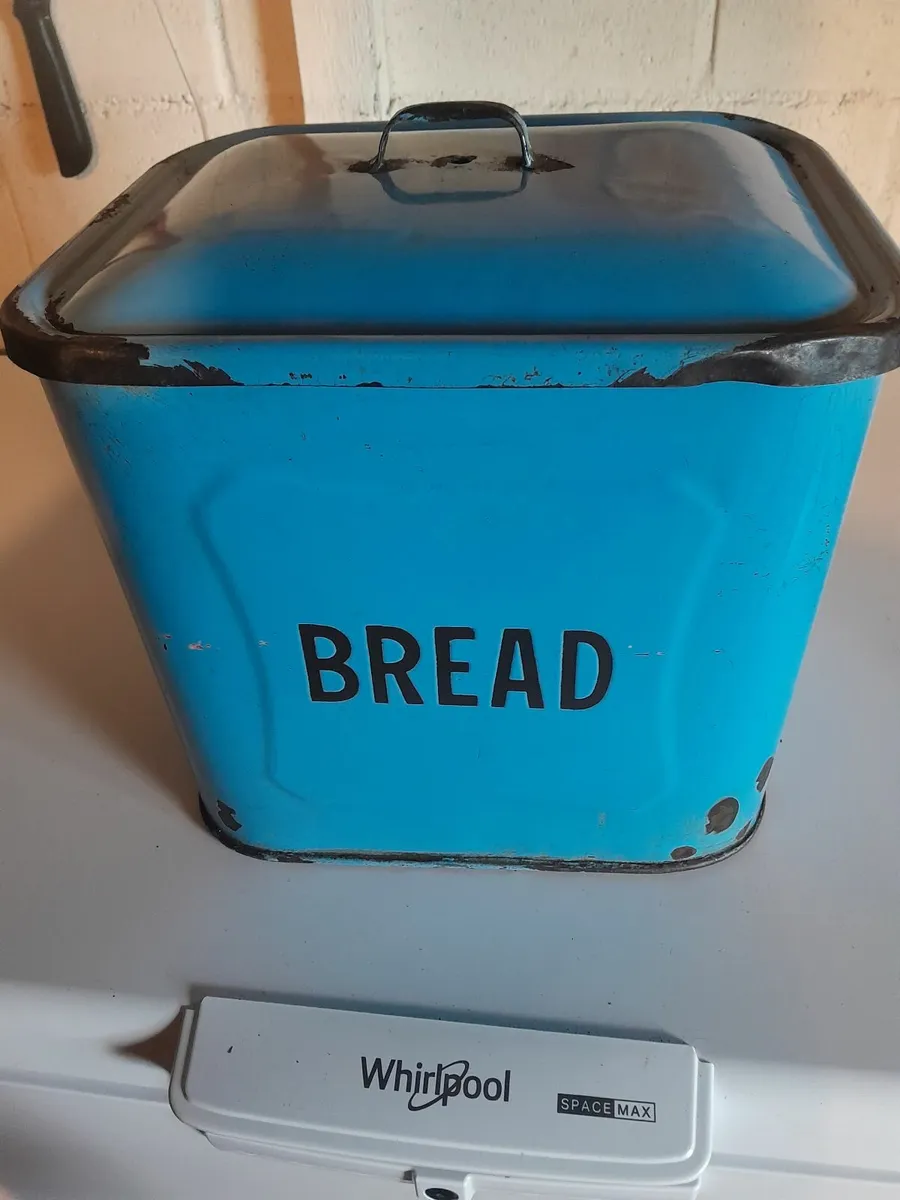 Vintage  blue  enamel  bread bin - Image 1