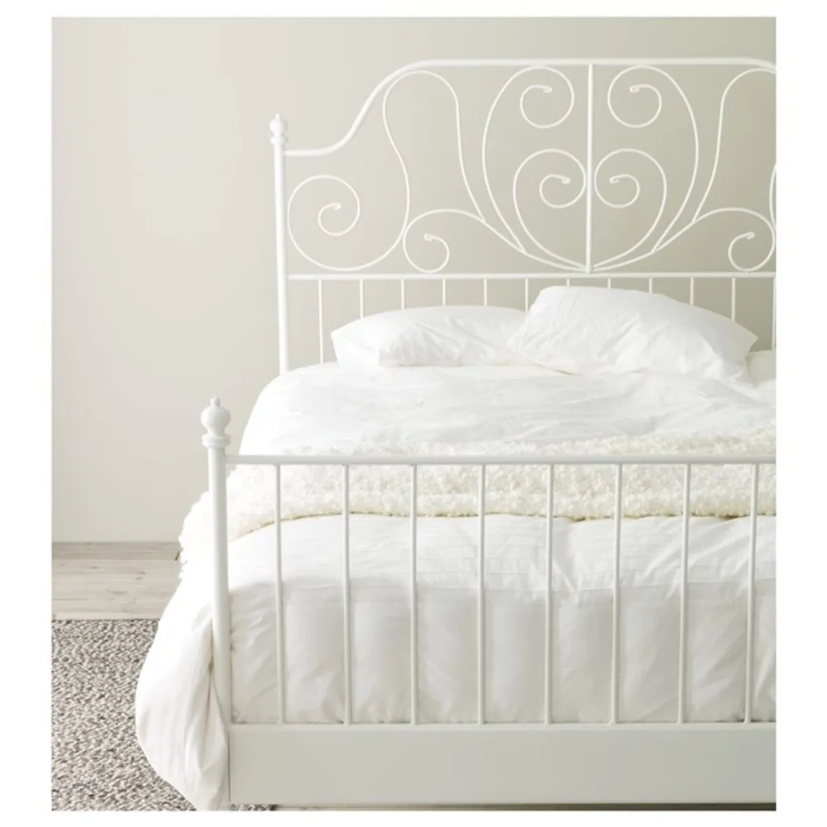 IKEA Leirvik white metal bed frame standard double - Image 1